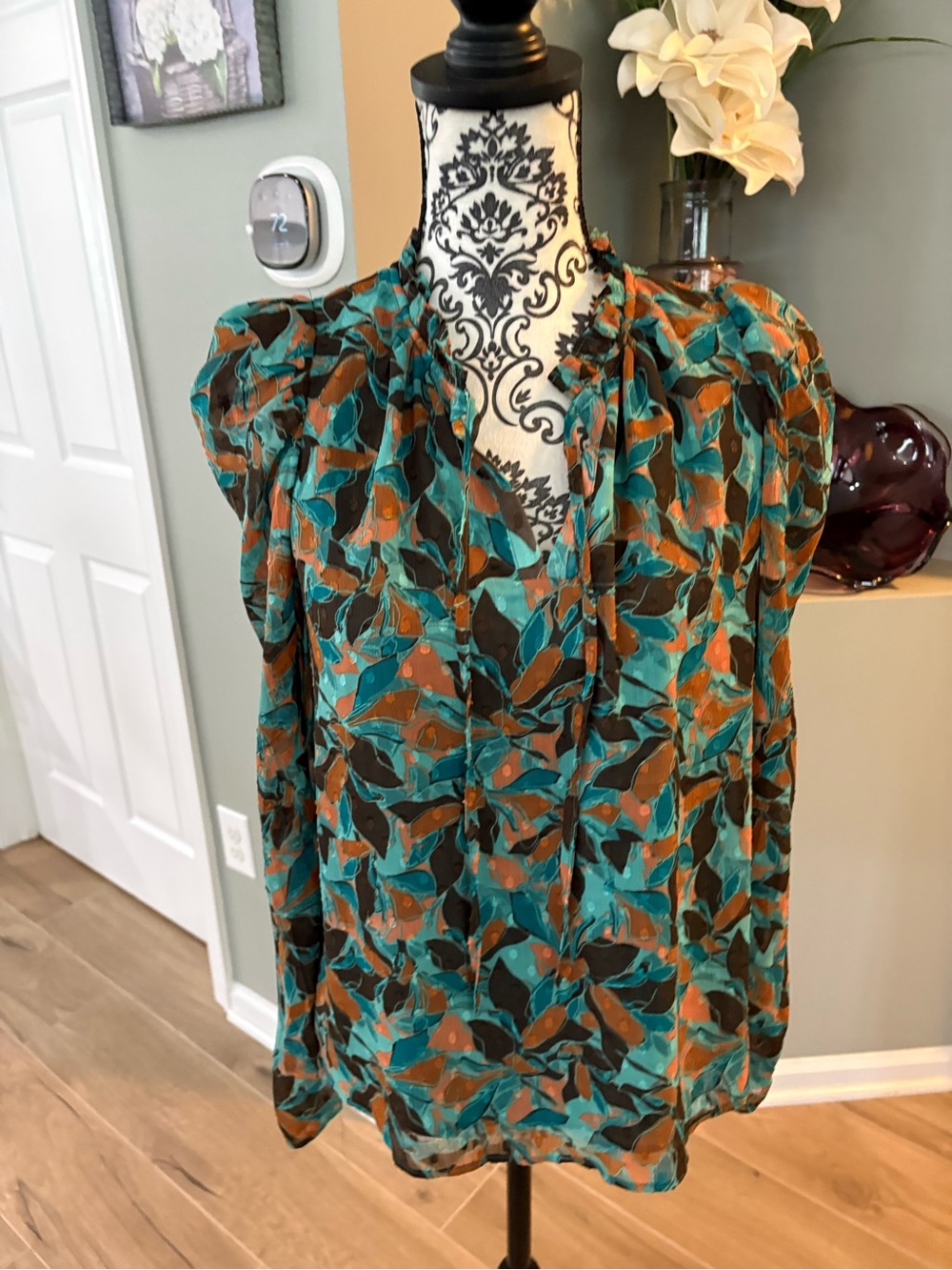 Women's Teal & Brown Printed Blouse - by Joie